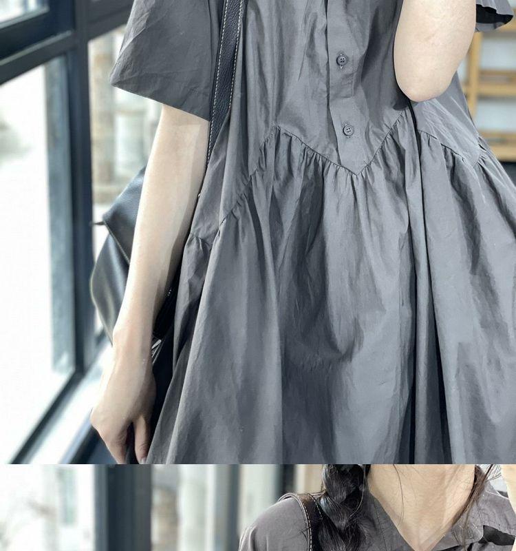 2026 Sommer Ensfarvet Patchwork Løs Slankende Kortærmet Koreansk Stil Kjole