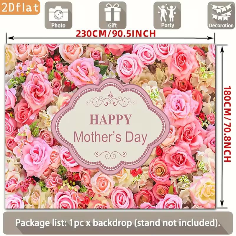 2D Happy Mother s Day Pink Rose Flower Wall Backdrop Banner 47.2x31.5inch/120*80cm