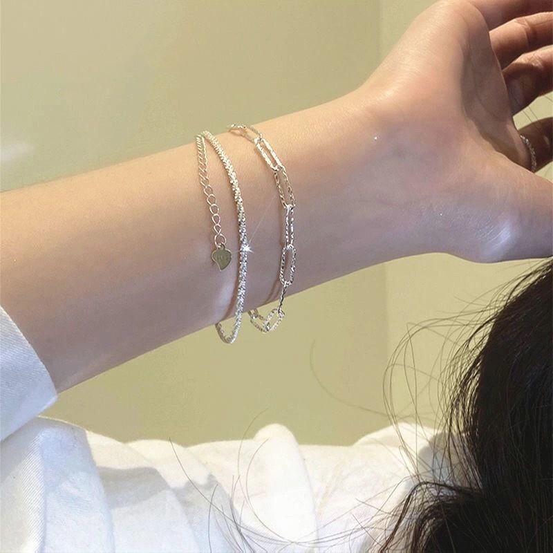 iF ME Collier en argent pour femmes, chaîne Double couche Simple, accessoires de mode, bijoux