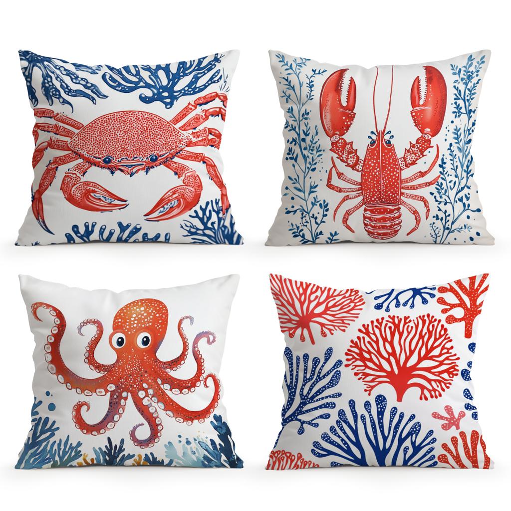 4pcs/set Marine Life Patterns Cushions Pillowcase Polyester Cushion Cover Throw Pillow Pillowcover Home Car Sofa Decor