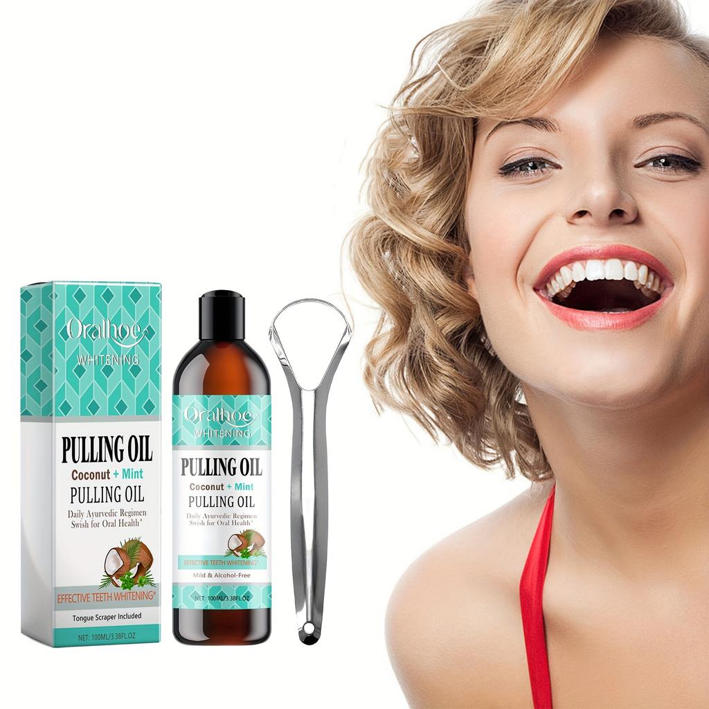 100ml+tongue Scraper Coconut Mint Mouthwash For Fresh Breath And Clean Mouth, Giving You Confidence And A Smile
