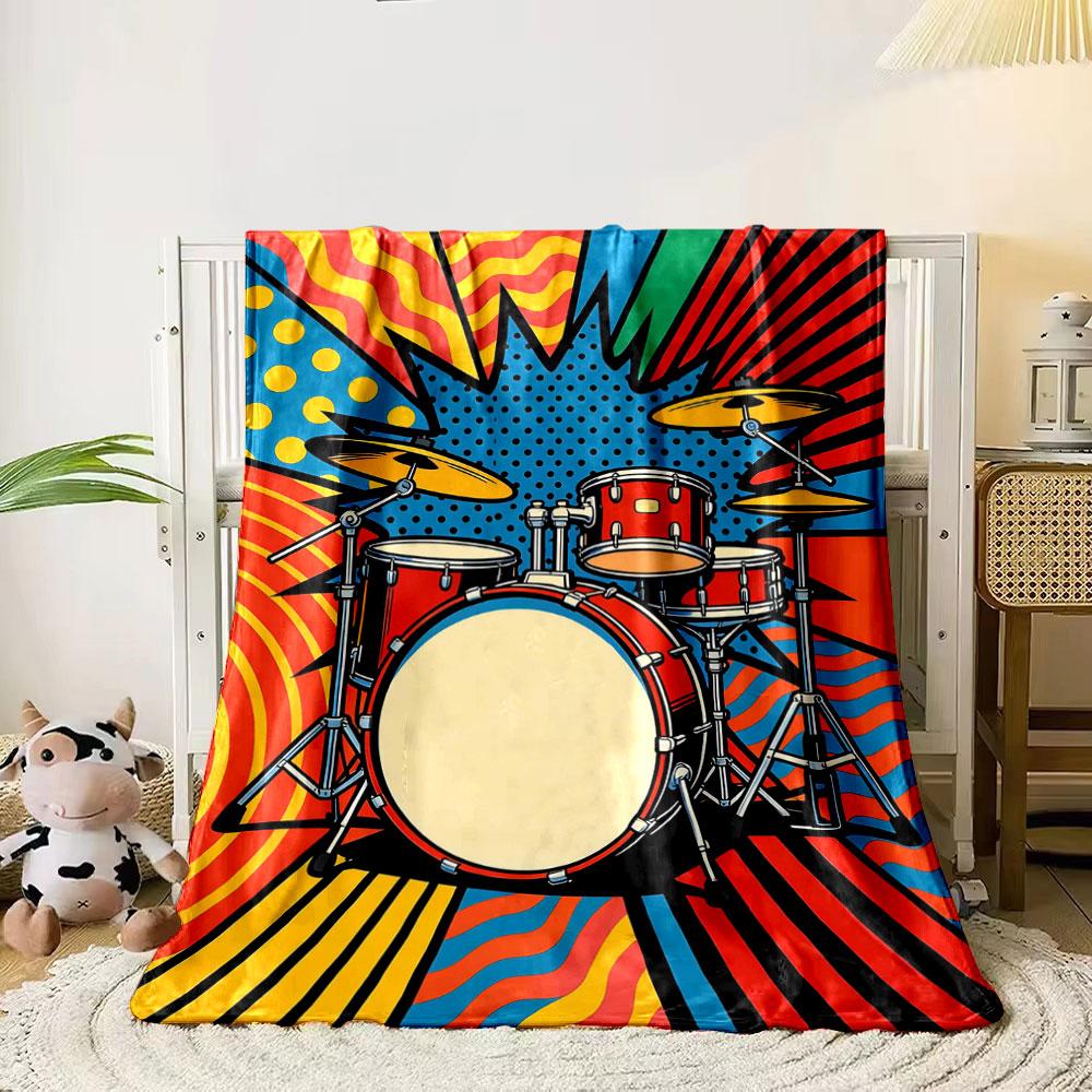 

Colorful pop art drum set with bold geometric and wavy patterns. for all seasons blanket lunch break throw gift 80cm x 120cm