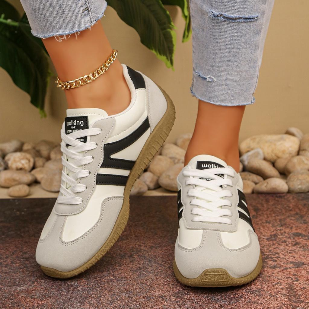 Damen Übergröße Deutsche Trainer Sneaker, Retro Colorblock Patchwork Freizeitschuhe, Komfort Flache Gehenschuhe für Damen