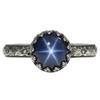 Blue Star Sapphire Ring Symmetrical Flower Crown - 8 mm Lab Created Gemstone, 925 Sterling Silver, Designer Ring For Her