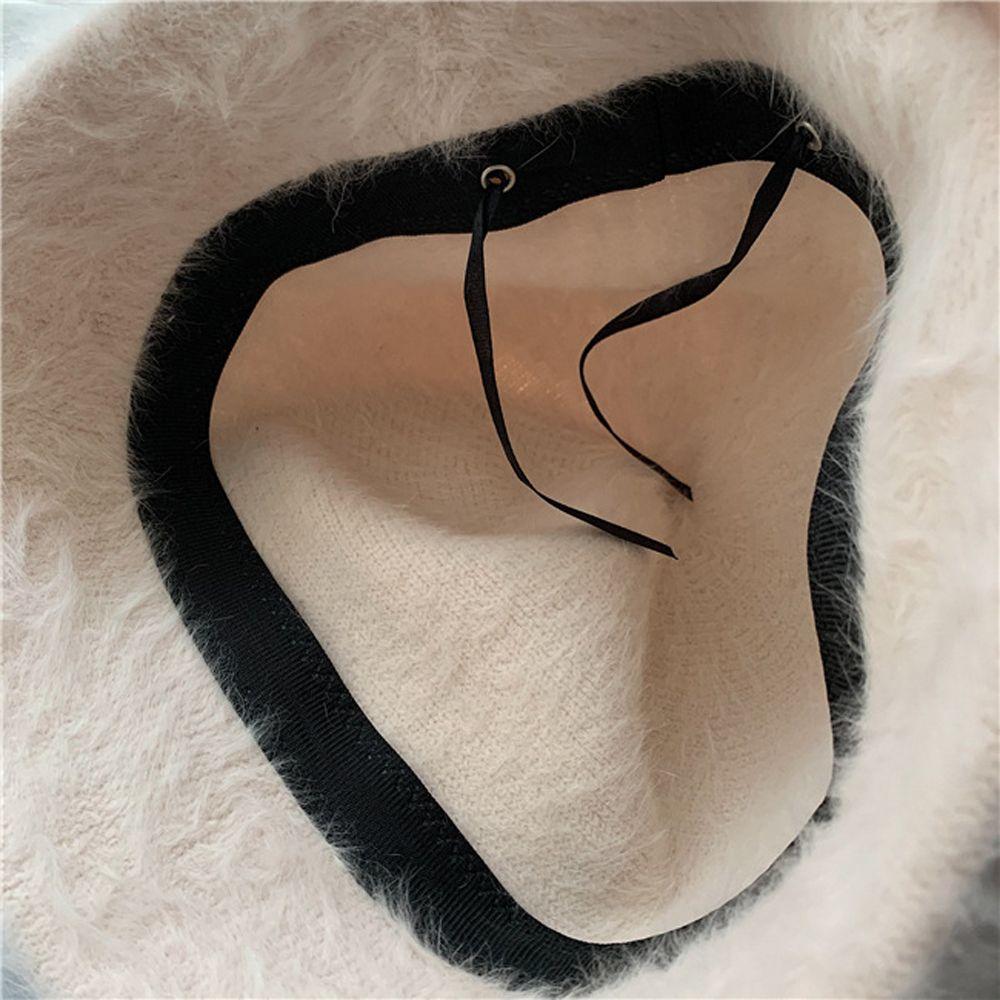 Rabbit Fur Unique Solid Color Korean Style Hat Women Bucket Hat Fashion Design Plush Fisherman Hat