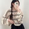 2025 Fashion Long Sleeve Stripes Pullover Sweater Women Loose Knitted Casual Thin Office Short Blouse Casual Simple Hollow Out O-neck Elegant Tops