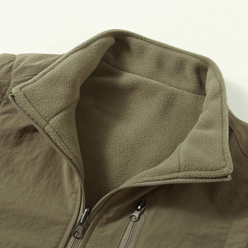 Men Reversible Vest Fleece Lined Waterproof Stand Collar Multi‑Pocket Zip Waistcoat