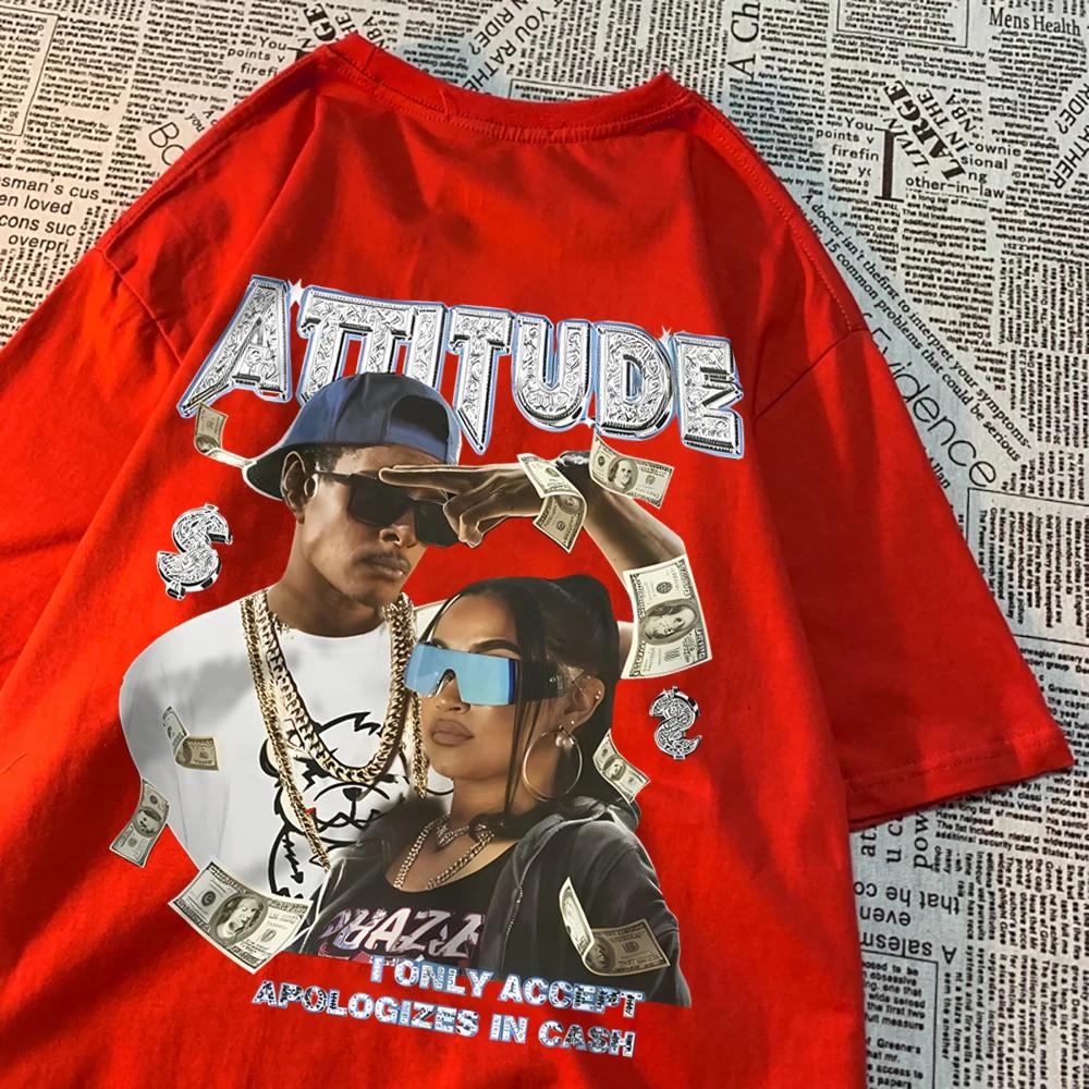 

Attitude American Retro Hip Hop Graphic T Shirts Men Women Summer Tee Clothing Cotton Sweat Дышащая футболка с круглым вырезом Свободные топы XXXXXL слоновая кость