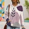 Women s Plus Size Long Sleeve Drawstring Hoodie Geometric Leaf Printed Pullover With Kangaroo Pocket