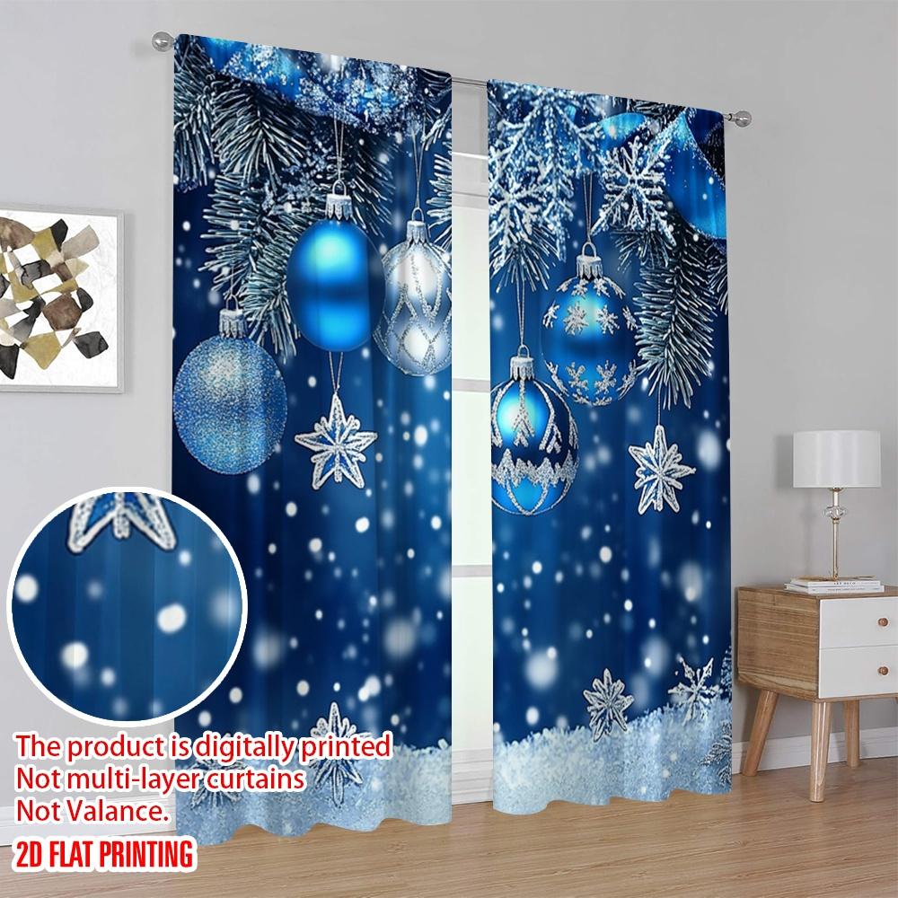 2pcs 2D flat printing Merry Christmas Popular Drapes blue snowflakes Polyester Without Electricity Festive Curtains for Room