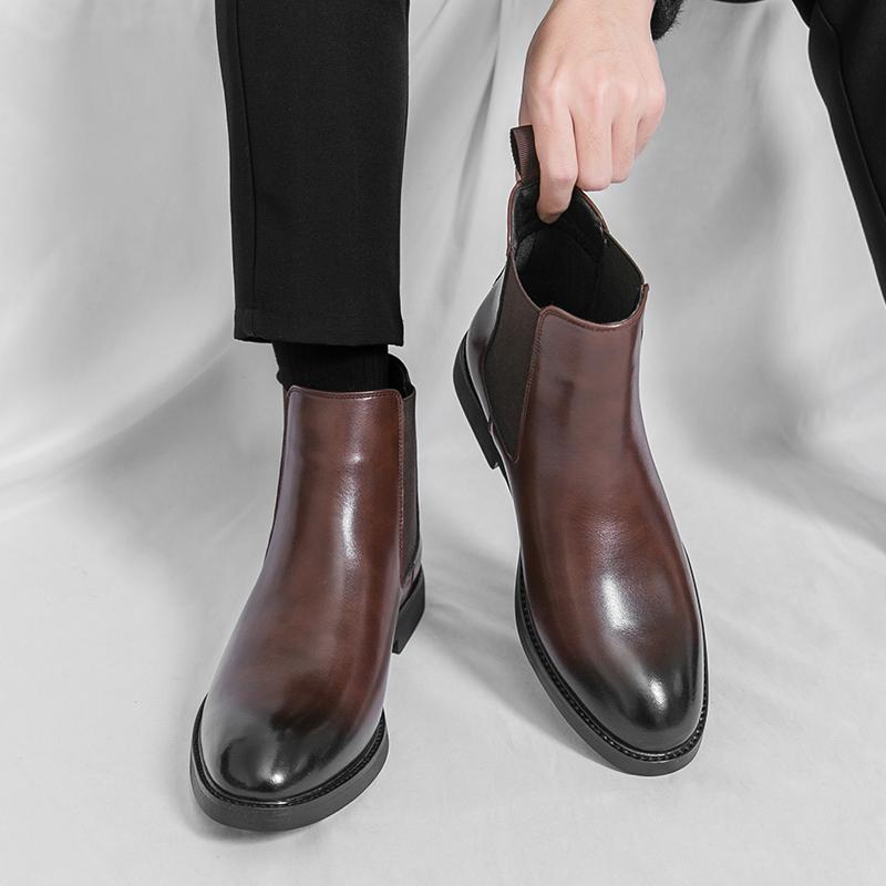 Fashion Autumn Brand Men's Breathable Chelsea Leather Boots British Style Men's Comfortable Pointed Toe Knight Boots Short Horse Boots