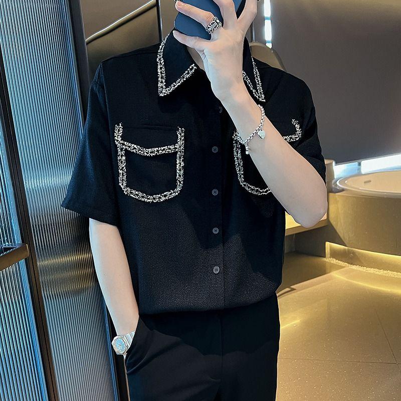 

Мужская футболка с коротким рукавом, с легким ароматом, новая, высококлассная и красивая, модный бренд, стильная и универсальная, тонкая рубашка с рукавом до середины предплечья XXXL чёрный