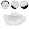 Spring Elegant Cowgirl Hat with Pearl BRIDE Letter Wedding Photo Sunproof Hat