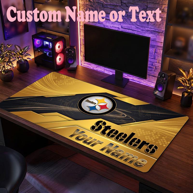 Pittsburgh Steelers Customized Name Text Mouse Pad, Large Desk Mouse Mat Personalized Home Office Present