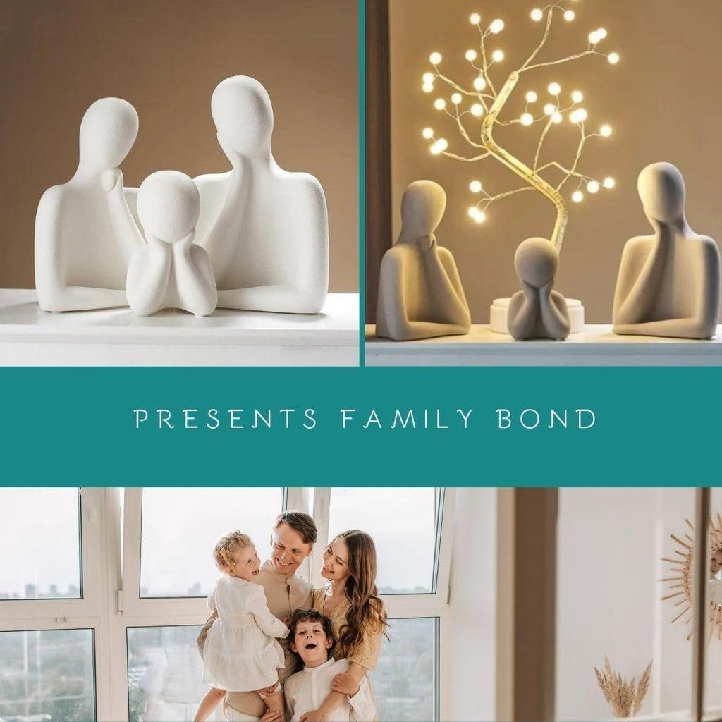 Couple Family Statue | Ceramic Thinker Sculpture | Home Decor Items for Living Room Show Piece | Table Artifact (White | Set of 3)