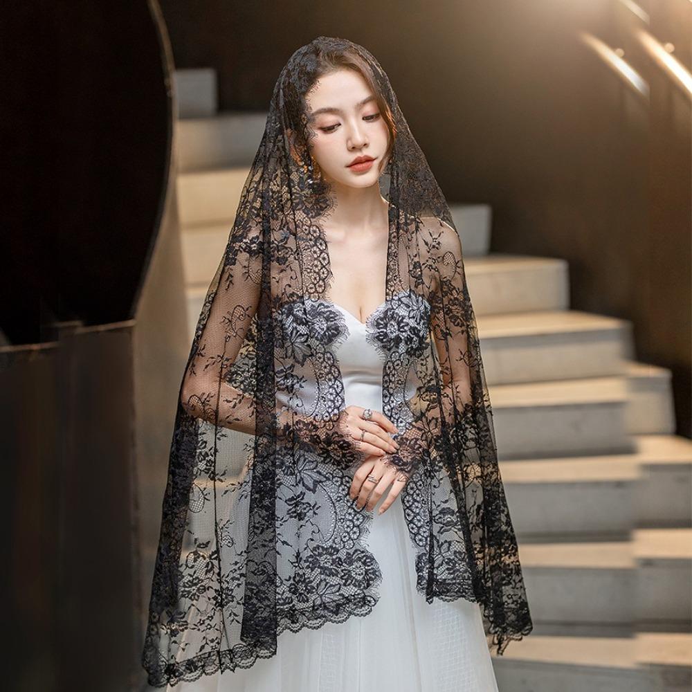 Flower Women Shawl Lace Wedding Veils Elegant Catholic Veil  Mantilla