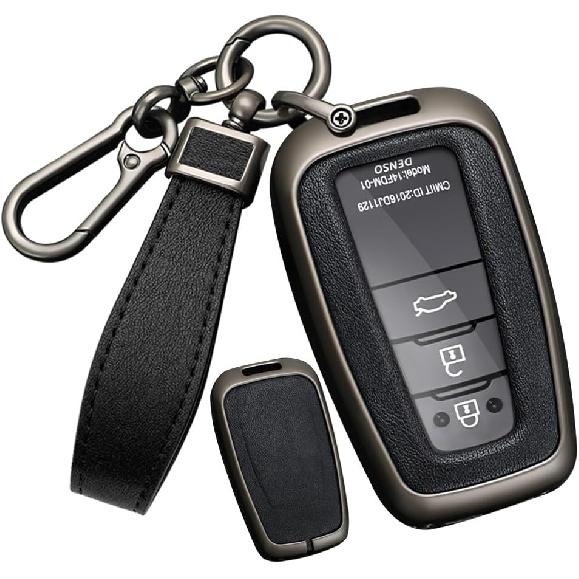

SANRILY PU Leather 3/4 Button Key Fob Cover Fit for Toyota RAV4 Camry 2021 2020 Avalon C-HR Prius Corolla Highlander GT86 Keyless with Leather чёрный