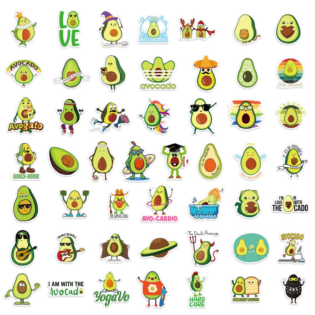 100 Bright Green Cute Avocado Stickers DIY Mobile Phone Case Refrigerator Skateboard Decoration Stickers