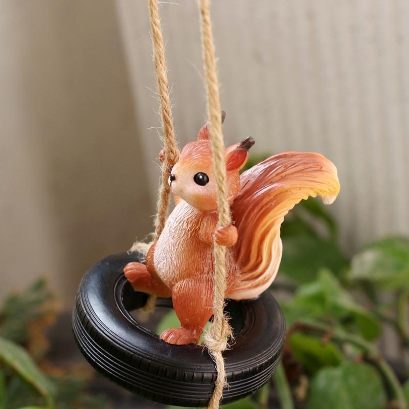 Resin Squirrel On A Tire Swing Figurine Cute Hanging Decors Ornament For Garden Balconies Patios And Home Decoration