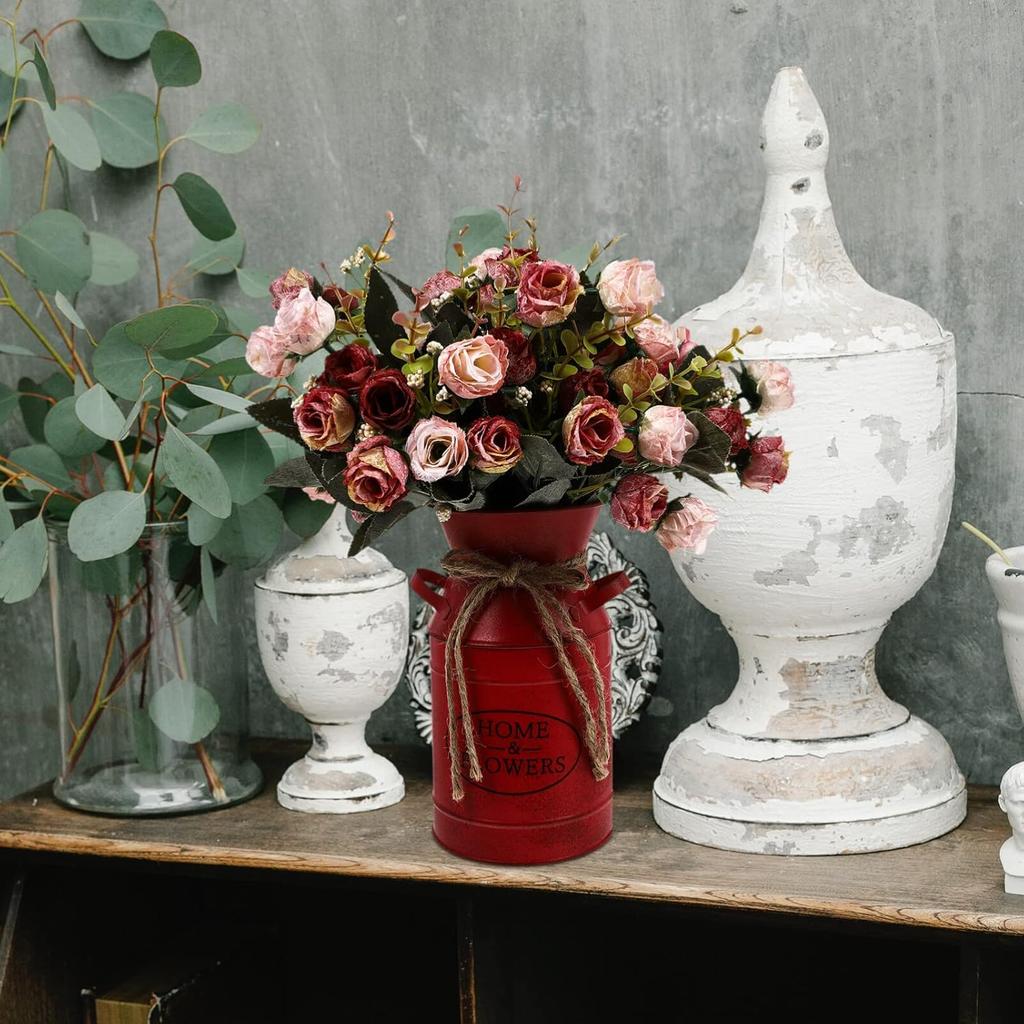 Rustic Milk Can Decor Shabby Chic Vase Farmhouse Vase Decorative Metal Jug Pitcher Vase for Wedding Home Living Room Bathroom Dining Table Desk