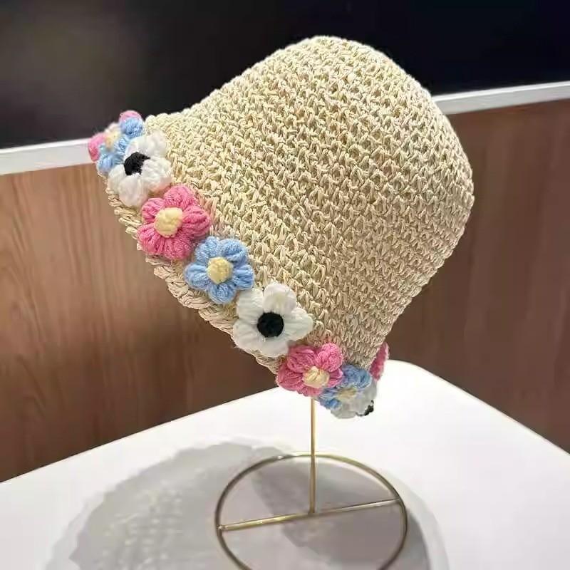 Шикарная Цветочная Плетеная Шляпа-Панама Женская Летняя Шляпа от Солнца Рыбацкая Шляпа Пляжная Шляпа-Ведро розовый