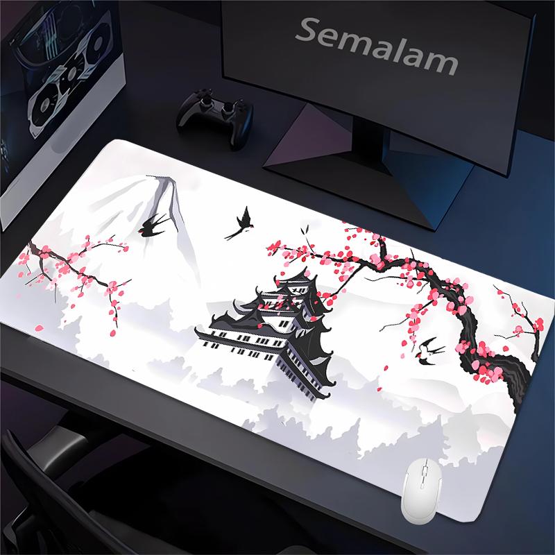 Rosa Sakura-Tinte Mauspads XXL Baumlandschaft Gaming Schreibtischmatte Rutschfeste Gummiunterseite Teppich Waschbare PC-Pads für Spiel Büro Spielmatte
