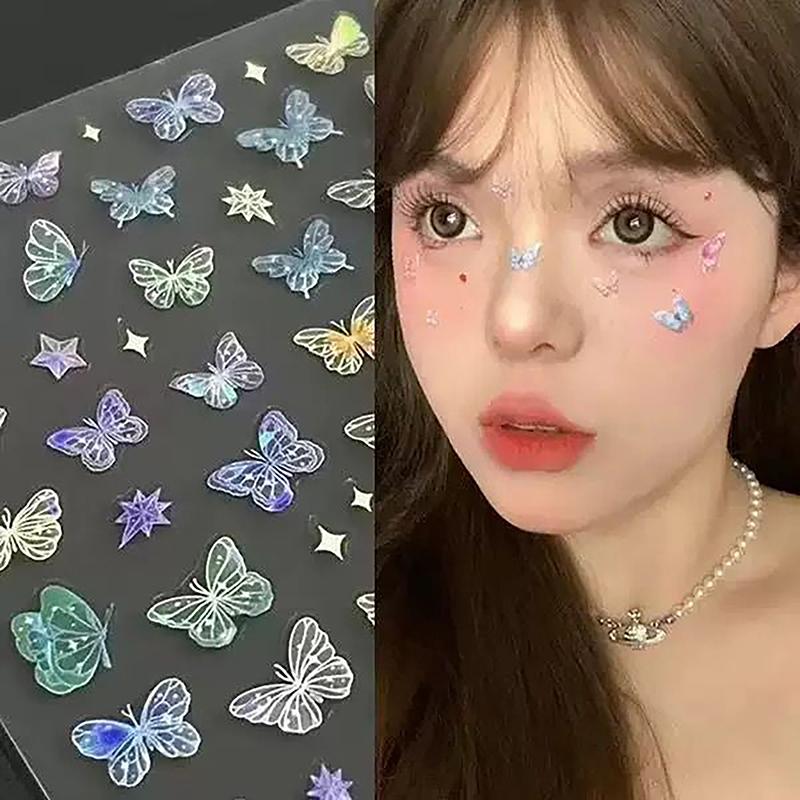 Fashion Delicate Butterfly Wing Streamer Laser Stickers Advanced Embossed Nail Art Stickers Colorful Butterfly Fairy Stickers