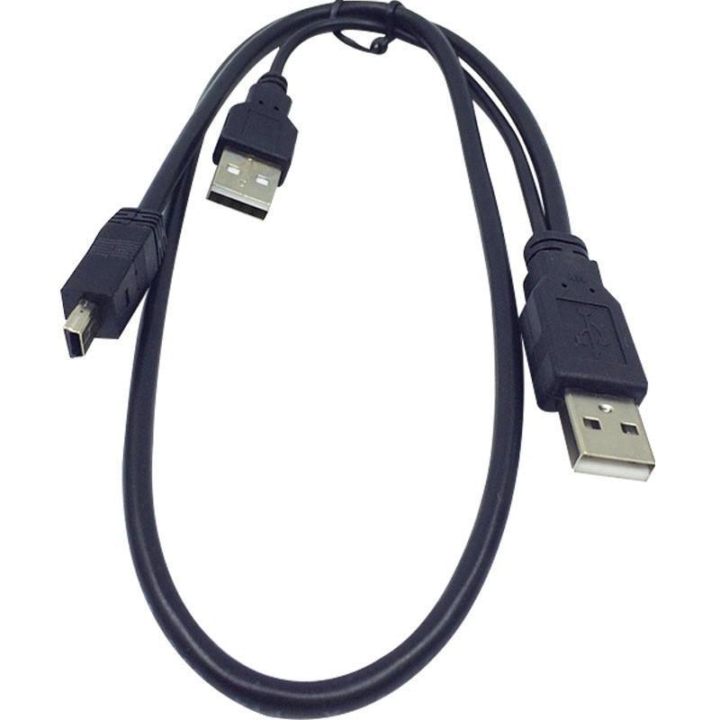 Mini USB na USB 2.0 2v1 nabíjecí kabel s dvojitou hlavou s přídavným napájením pro mobilní pevný disk