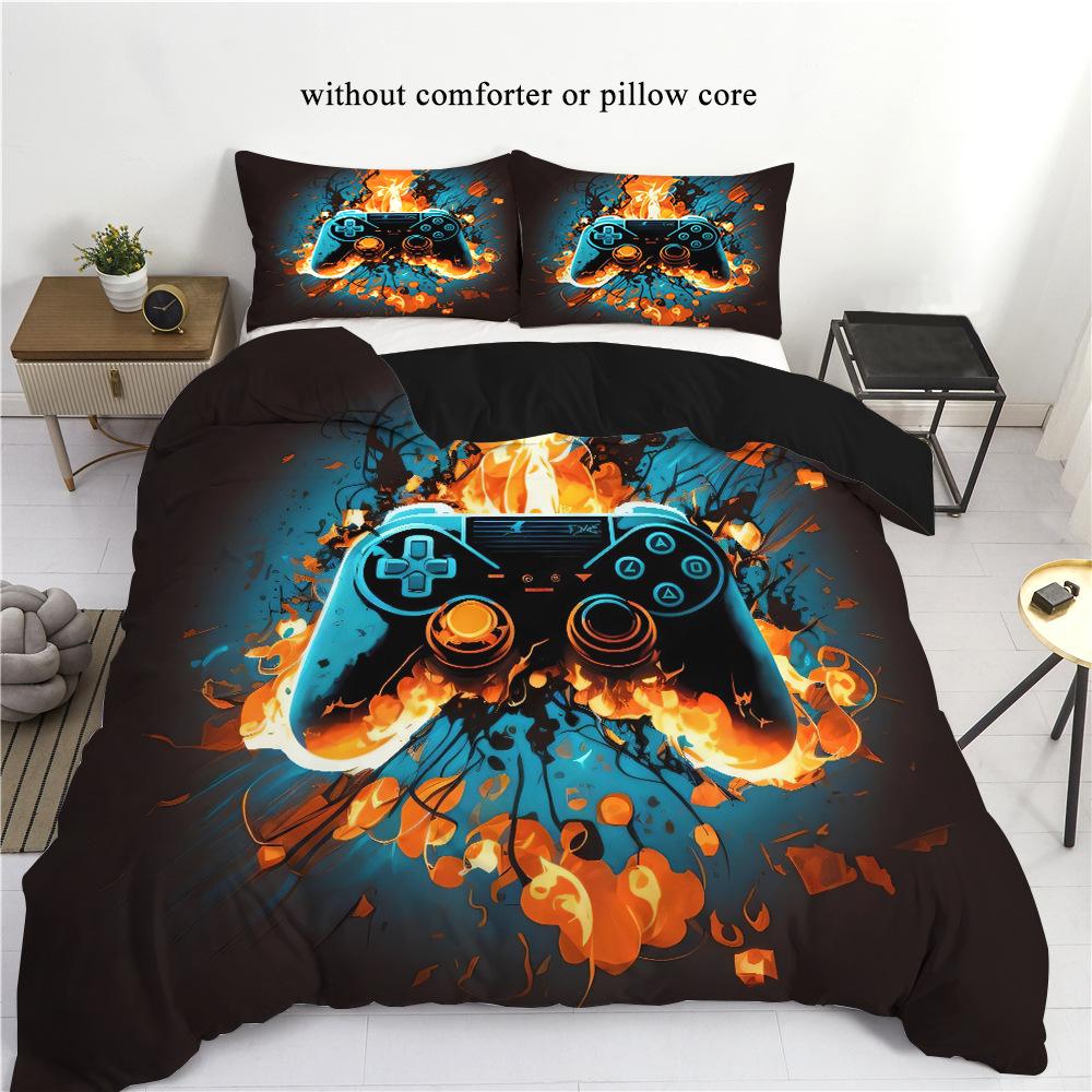 Colorful Gamepad Digital Printing Three-Piece Quilt Cover, Made