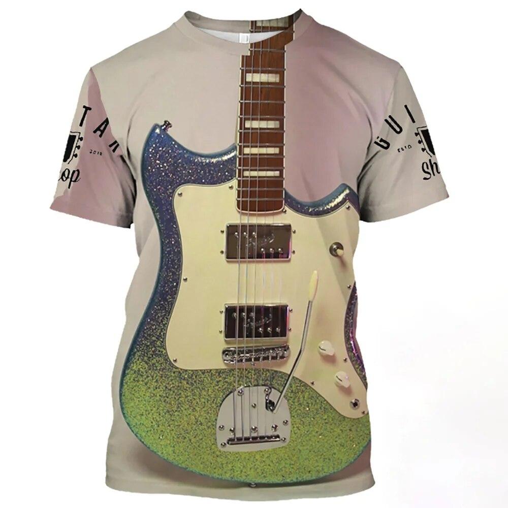 3D tištěný vzor kytarového nástroje s krátkým rukávem 2023 Nové pánské tričko Móda Street Harajuku Neutrální tričko Ležérní Zábava Top
