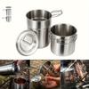304 Stainless Steel Mug 2pcs Set, Folding Handle Coffee Cup, Outdoor Camping Portable Cookware Pot