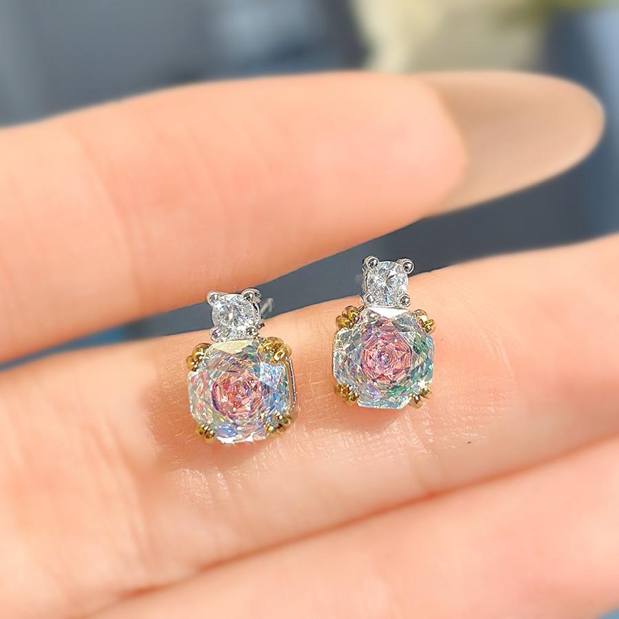 Fashion Light Luxury Star Anise Rose Cut Pendant Necklace Colorful Pink Diamond Ring Chinese Red Stud Earrings Colorful Treasure Set Women
