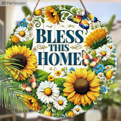Semne decorative plate 2D suspendate, decorare perete interior sau ușă, decorare grădină, modelul este floarea-soarelui, un cadou de casă nouă pentru prieteni
