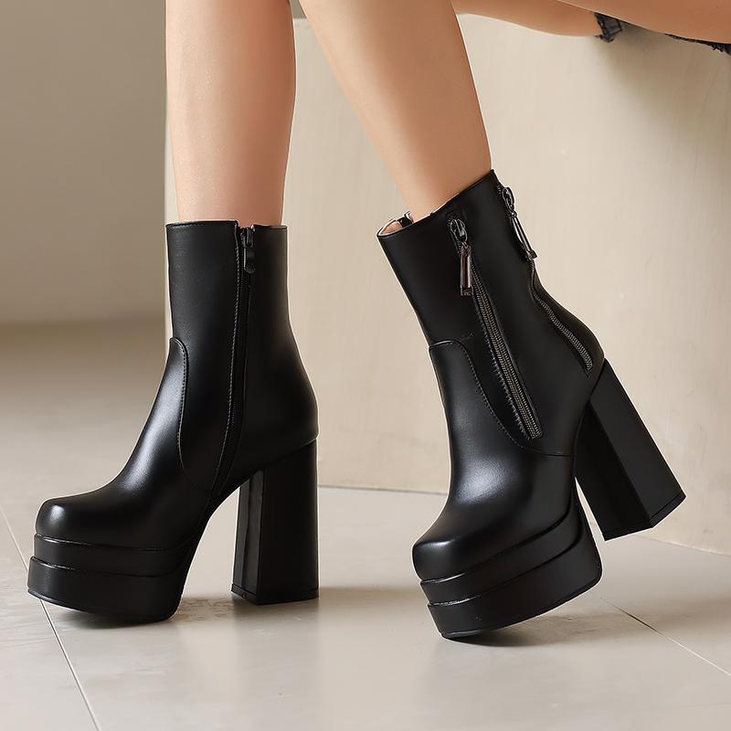 Women's High-heeled Short Boots Autumn and Winter New European and American Style Waterproof Table Thick-heeled Large-size Short Boots
