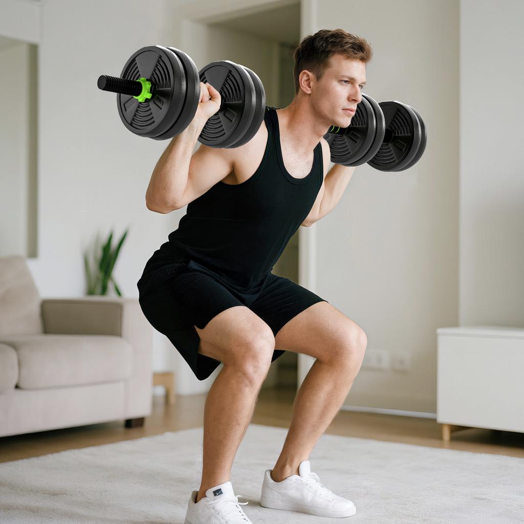15 Kg 3-in-1 Adjustable Dumbbell & Barbell Set with EZ Bar, Connecting Rod and Non-Slip Grip for Home Gym, Green