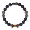 Obsidian Flame & Red Tiger Eye Beaded Bracelet: Mythical Wukong Hand Jewelry with Gold Foil Accents