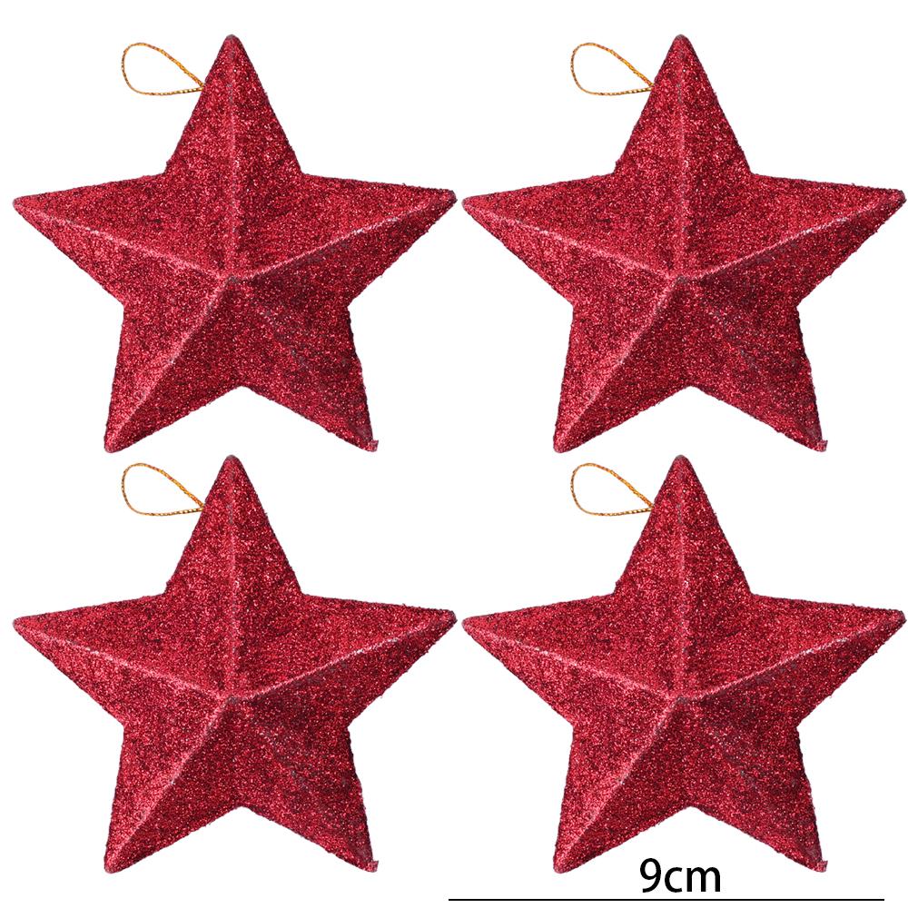4/24PCS Glitter Star Christmas Tree Ornament Gold Pentagram Xmas Hanging Star Pendant Holiday Wedding Party Decoration Kids Gift