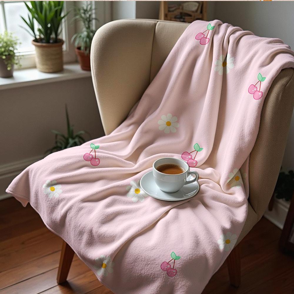 Soft Pastel Xmas Cartoon Anime Print Flannel Blanket Soft Warm Throw for Kids Bedroom Sofa Christmas Office Car