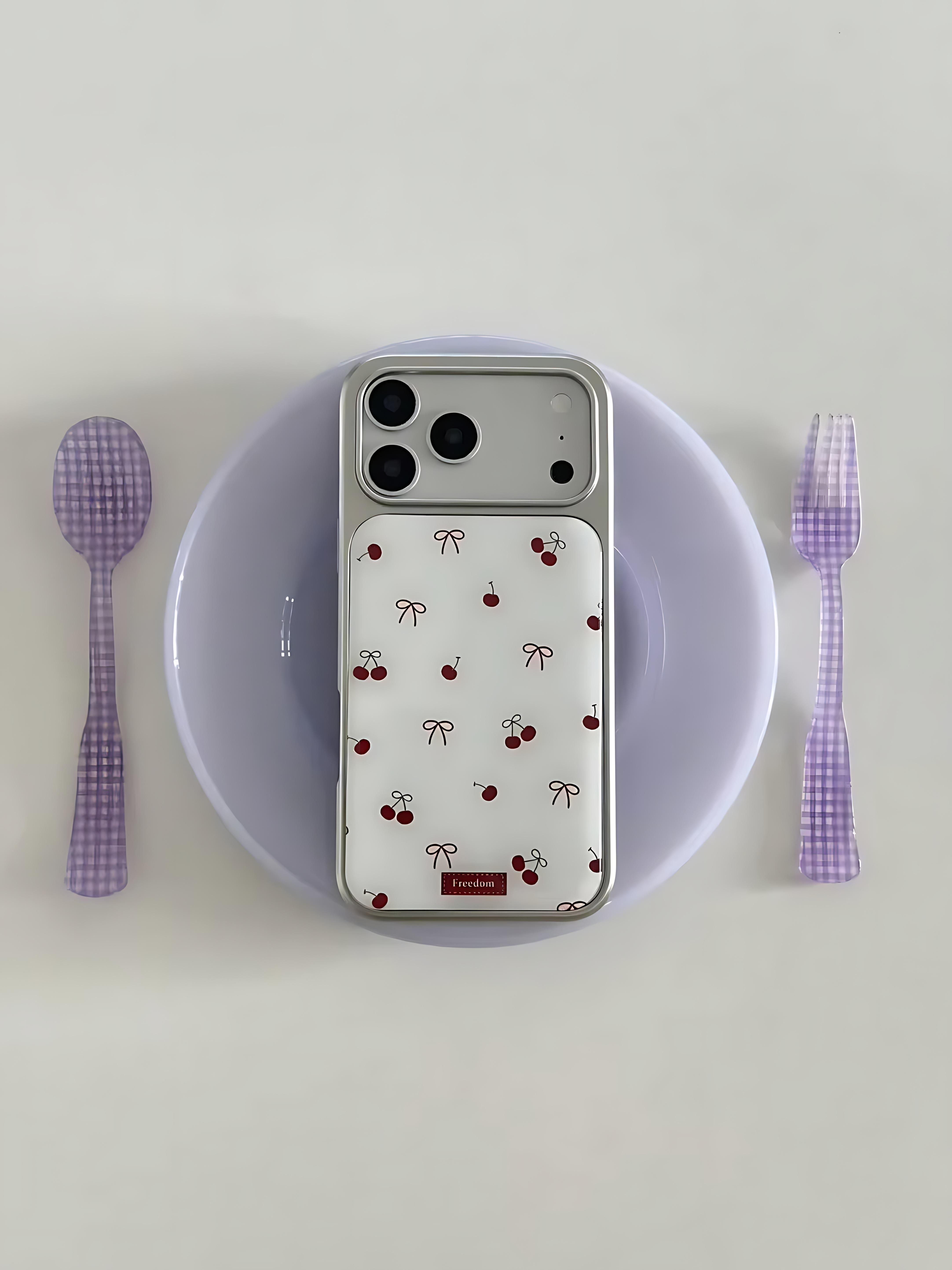 

Корейский чехол для телефона с вишнями на весь экран для iPhone 17 16e 16 15 14 13 12 11 Air Pro Max X XR 8 7 Plus Роскошная прозрачная мягкая задняя крышка iPhone 11