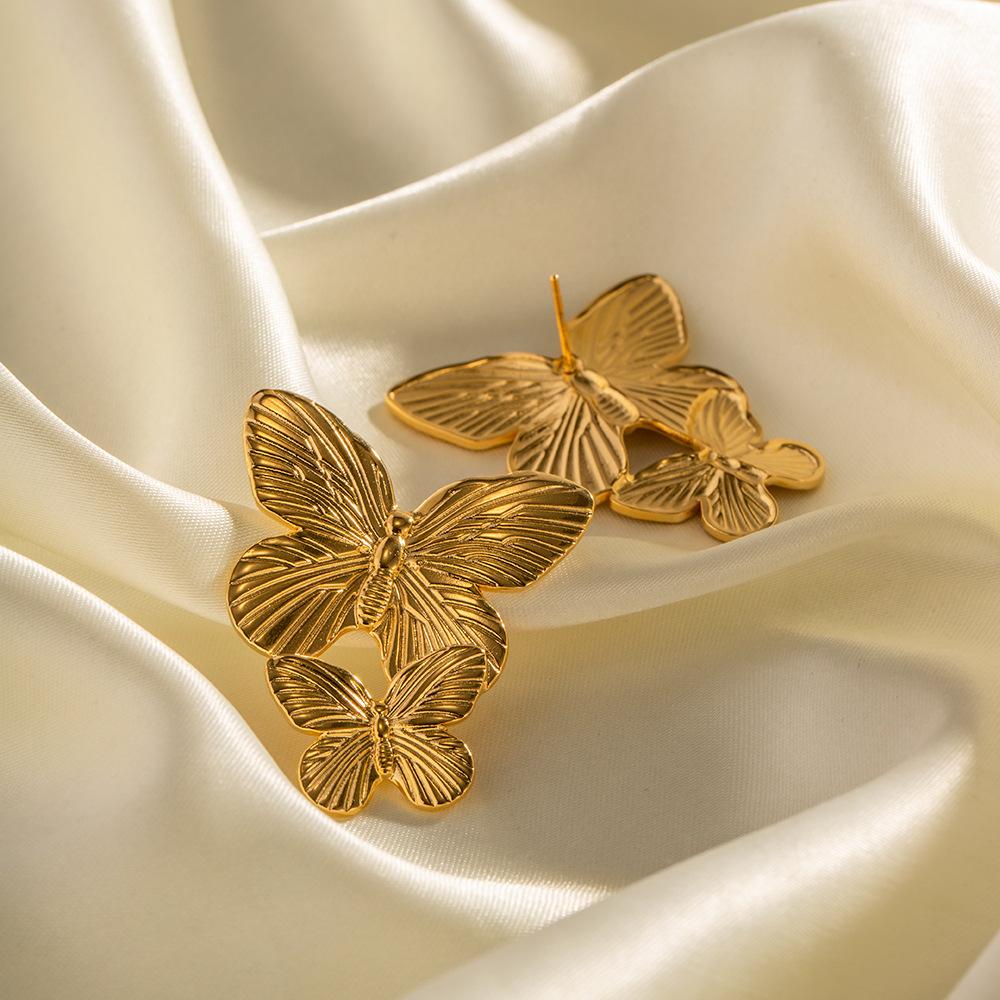 French Court Style Dull Retro Gold Stainless Steel Butterfly Metal Stud Earrings Design Earrings Earrings