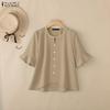 ZANZEA Women Casual Round Neck Solid Color Loose Half Sleeve Blouse