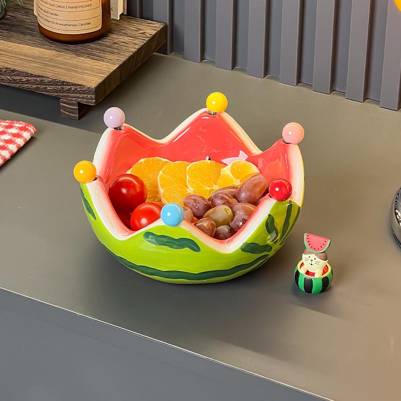 Vassoio in Ceramica Dopamine Anguria per Snack con Set di Forchette da Frutta in Acciaio Inossidabile
