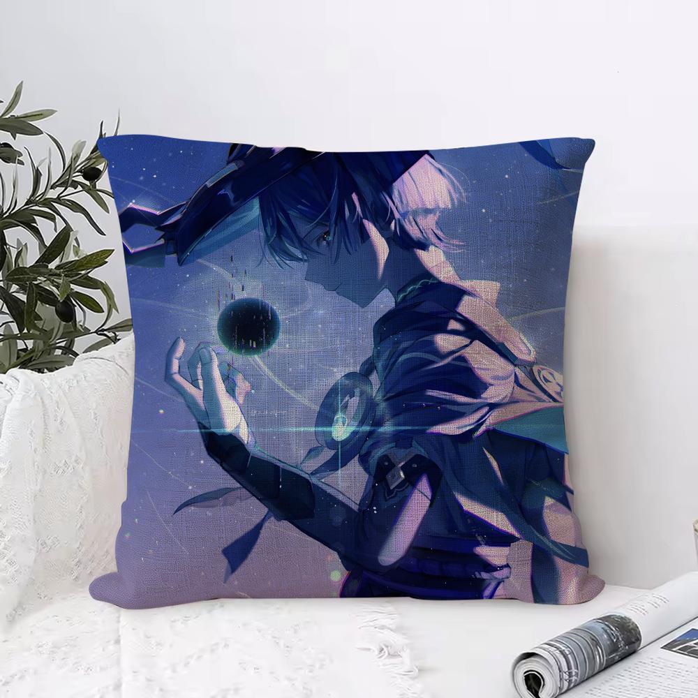 Genshin Impact Scaramouche Cushion Cover Eco Linen Pillow Case DoubleSided Print Breathable Durable Zipper Home Decor Gift