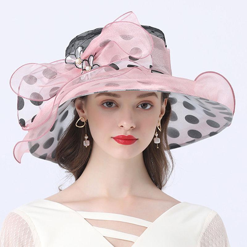 European and American style polka dot big eaves hat sun hat summer ladies elegant fashion hat foldable sun hat seaside beach hat