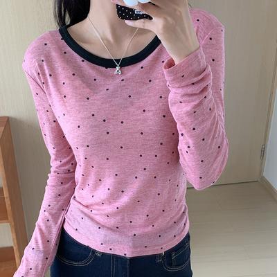 New Polka Dot Long-sleeved Base Shirt for Women In Spring Design Slim Shoulder T-shirt Unique Super Beautiful Top