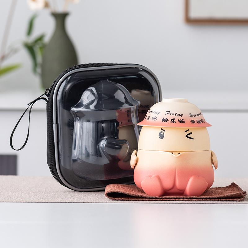 Come On Duck Creative Travel Tea Set, a Pot of Three Cups of Cartoons, Modern Outdoor Portable High-end Business Gifts, Souvenirs