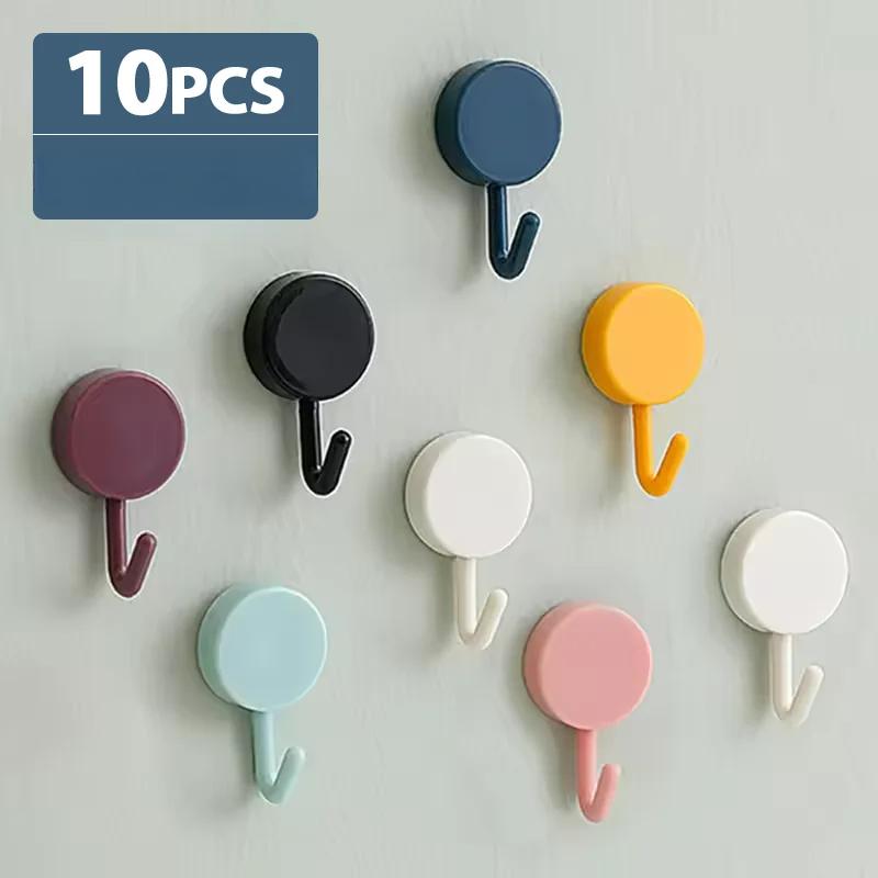

5/10 шт. Самоклеящийся настенный крючок Прочный без сверления Одежда Туалет Ванная Дверь Кухонное полотенце Вешалка Домашний Стол Шкафчик Крючок 10pcs разноцветный