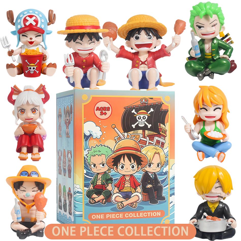1-8Pcs One Piece Q Edition Doll Food Series Cute Luffy Zoro Ace Sanji Yamato Model Cartoon Collect Car Desk Decoration Toy Gift