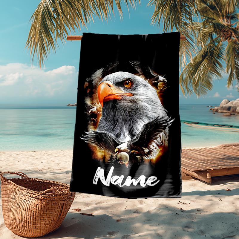 Custom Name Ultra-Soft Beach Towel with Eagle Theme,Ideal for Pool - Camping, Diving - Perfect Travel Essential, Vibrant Beach Towel.