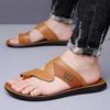 Tongs pour Hommes Pantoufles en Cuir Noir Chaussures Plates Simples Été Blanc Extérieur Marron Bout Ouvert Chaussures de Plage Grande Taille